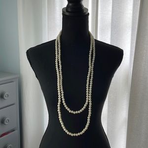 Long double layered pearl necklace